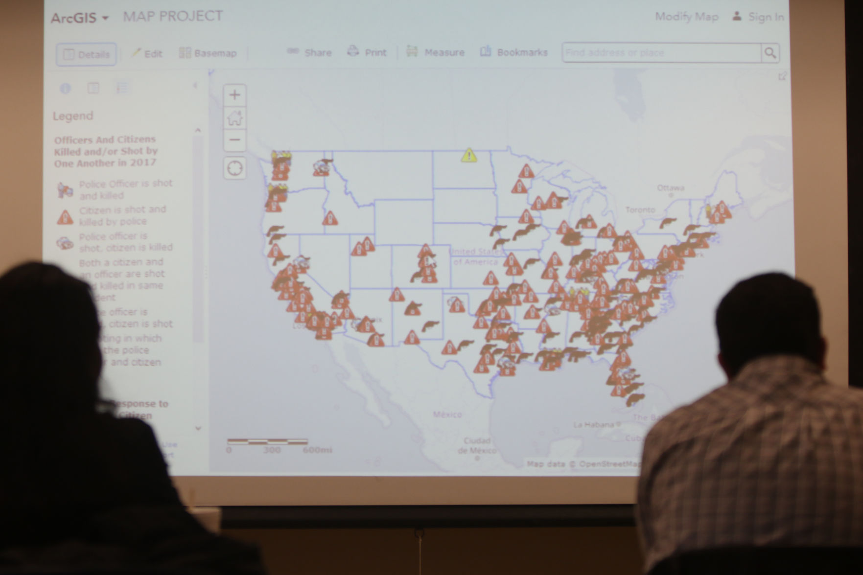Dr. Joseph Ferrandino's class is working on a map of every officer involved police shooting